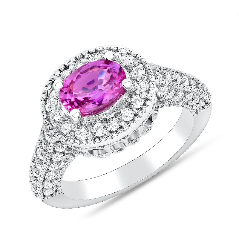 1.29 ct Pink Sapphire and Diamond Ring in 14k White Gold