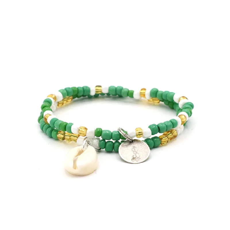 Green Clover Cowrie Shell Bracelet Set