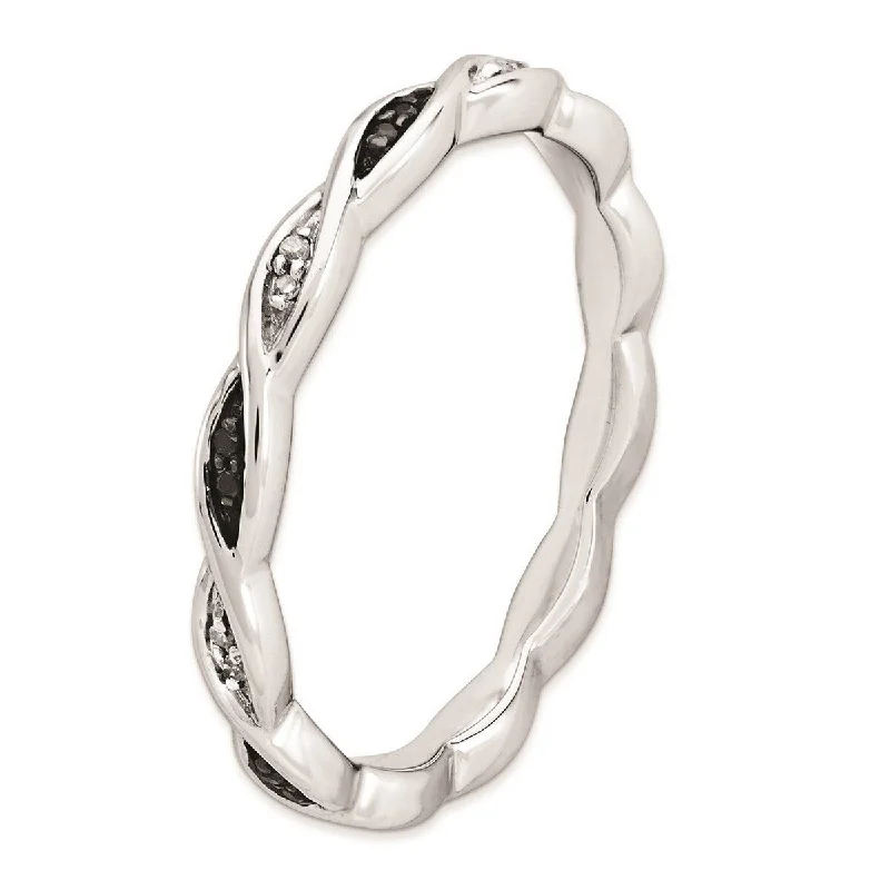 Curata 925 Sterling Silver Polished Prong set Patterned Stackable Expressions Black and White Diamond Ring