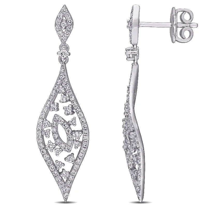 Miadora 14k White Gold 7/8ct TDW Diamond Halo Drop Earrings - 34.9 mm x 10 mm x 2.2 mm - 34.9 mm x 10 mm x 2.2 mm