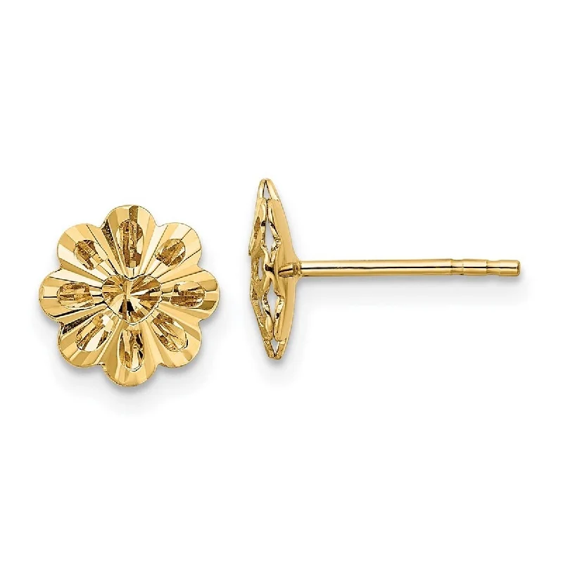 Curata 14k Yellow Gold 8.75mm Diamond-cut Snowflake Post Earrings