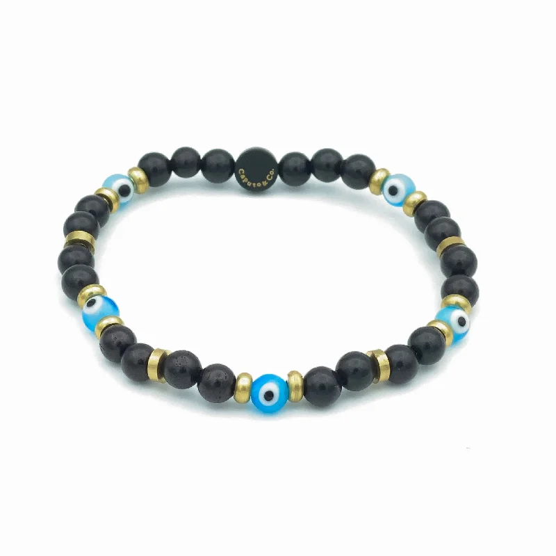 Evil Eye Glass And Wood Stretch Bracelet