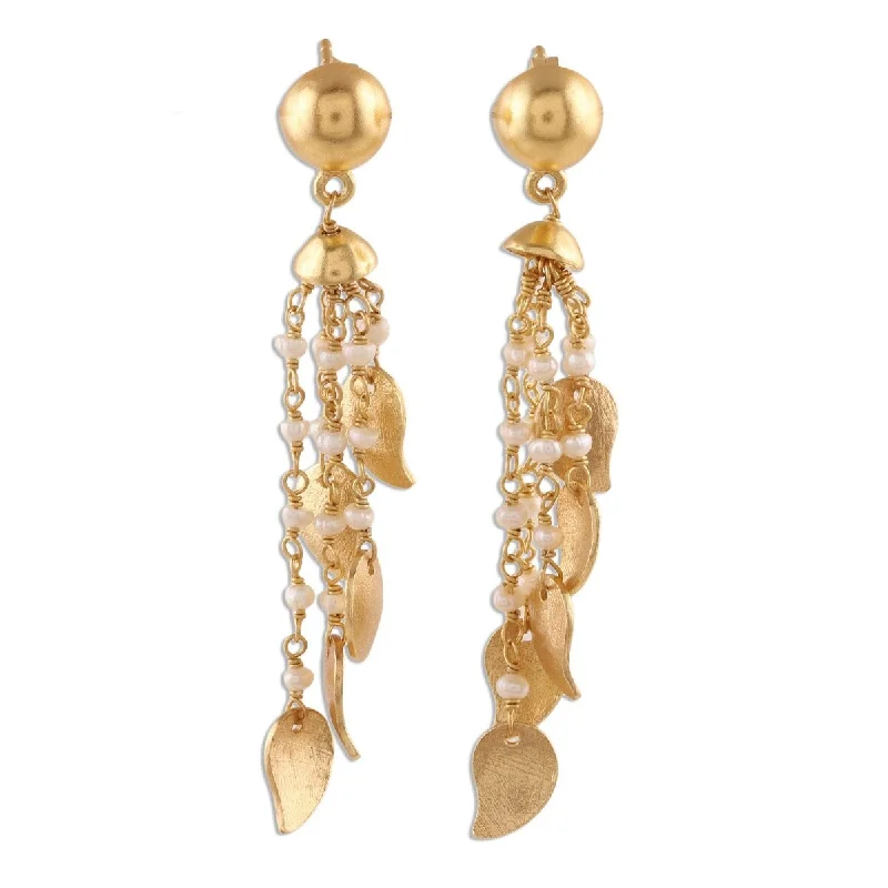 NOVICA Mango Dangle, Gold plated cultured pearl waterfall earrings - 2.2*0.4