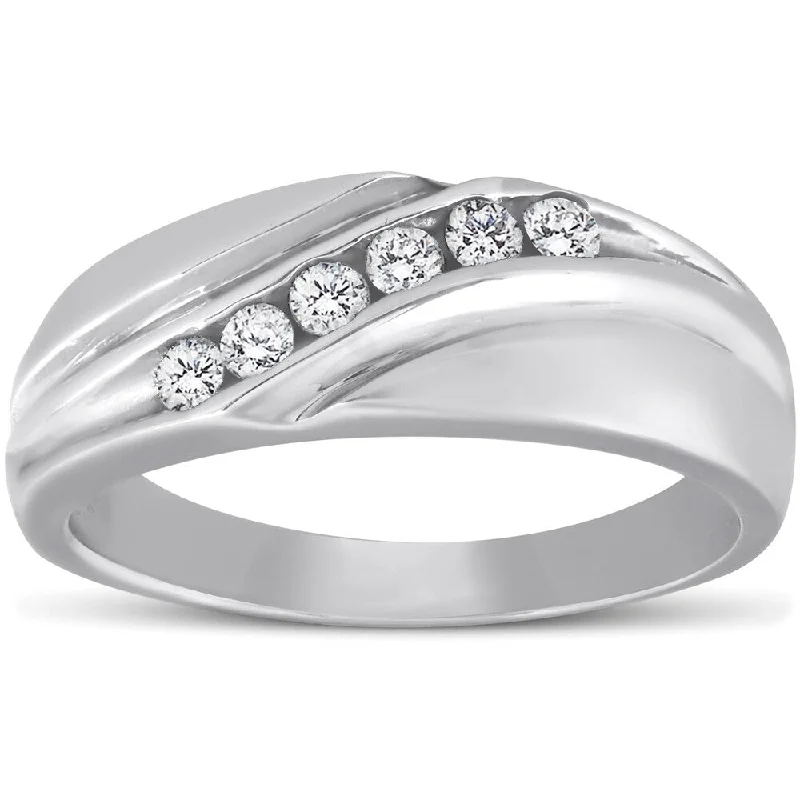 Pompeii3 Platinum 1/4 Ct TDW Diamond Ring Mens High Polished Wedding Band