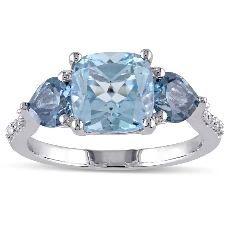 3-Stone Multi-Cut Sky and London Blue Topaz Diamond Ring in Sterling Silver by Miadora