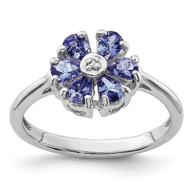 Curata 925 Sterling Silver Tanzanite and Diamond Ring