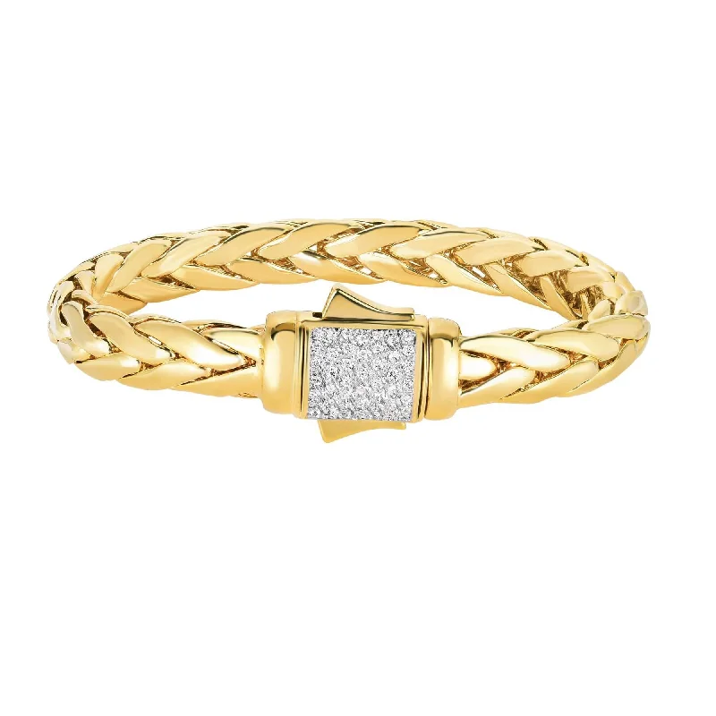 14kt Gold Heritage 8.5 inches Yellow Finish 10mm Shiny Dome Woven Bracelet with Box Clasp+0.4600ct White Diamond