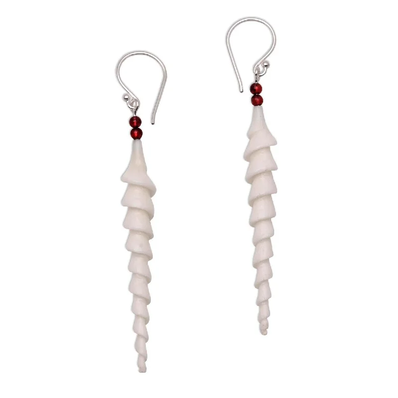 NOVICA Mystical Spirals, Bone and cultured pearl dangle earrings - 2.8*0.3