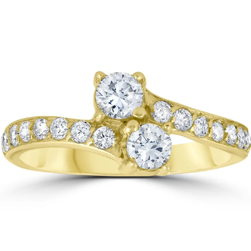 10k Yellow Gold 1 ct TDW Two Stone Engagement 2 Diamond Ring