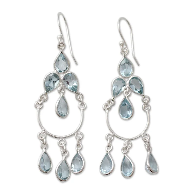 Handmade Sterling Silver 'Azure Elegance' Topaz Earrings (India) - 2.6L*0.8W