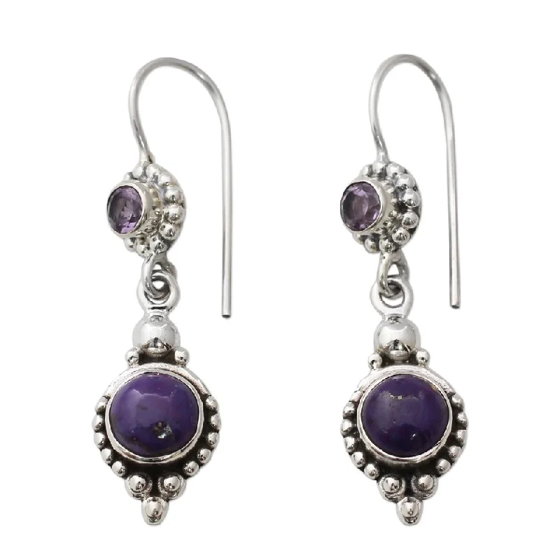 NOVICA Sterling Silver 'Violet Reverie' Amethyst Turquoise Earrings - 1.6*0.4