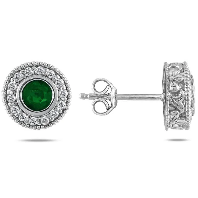 Marquee 10k White Gold Emerald and 1/3ct TDW Diamond Earrings (I-J, I1-I2)