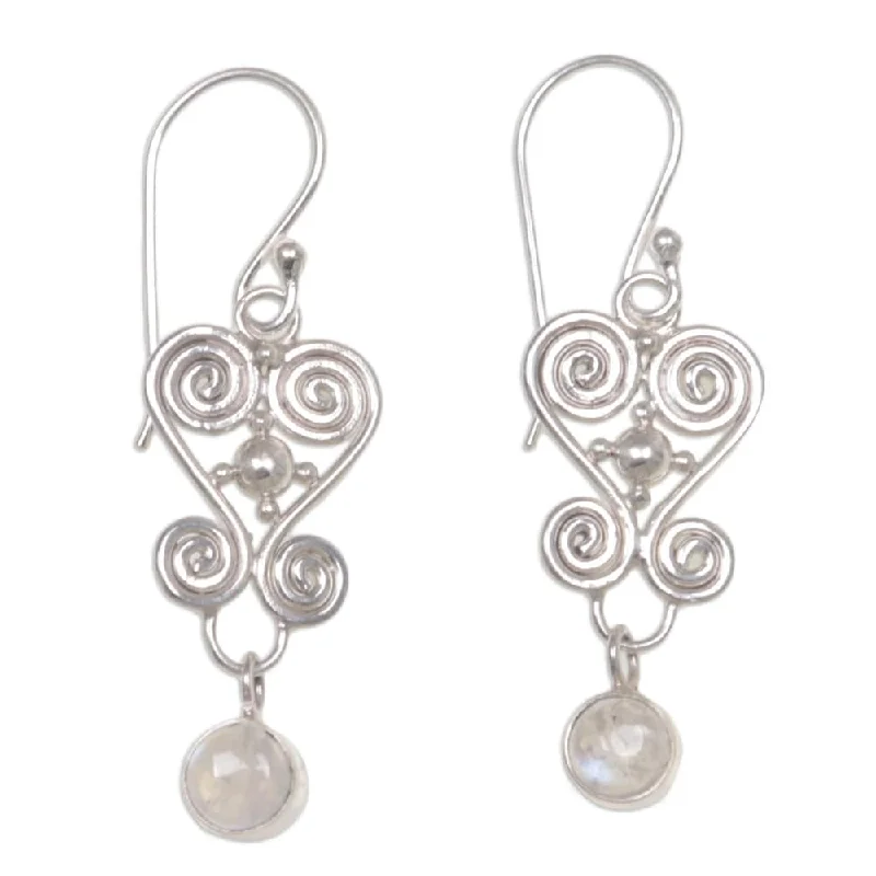 Handmade Sterling Silver Sweethearts Moonstone Earrings (Indonesia)