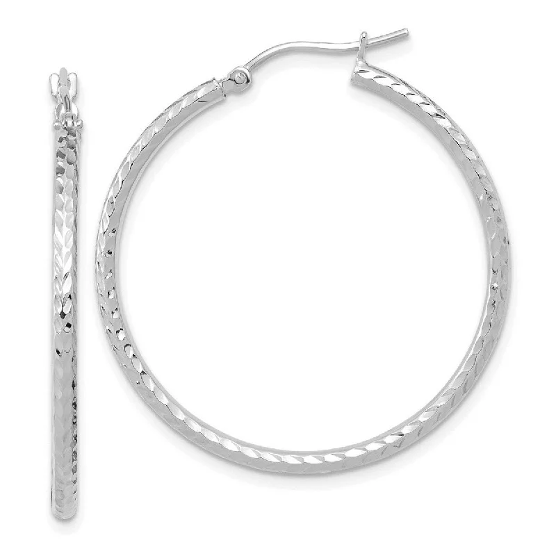 Curata 10k White Gold Diamond-Cut 2x36mm Round Tube Hoop Earrings