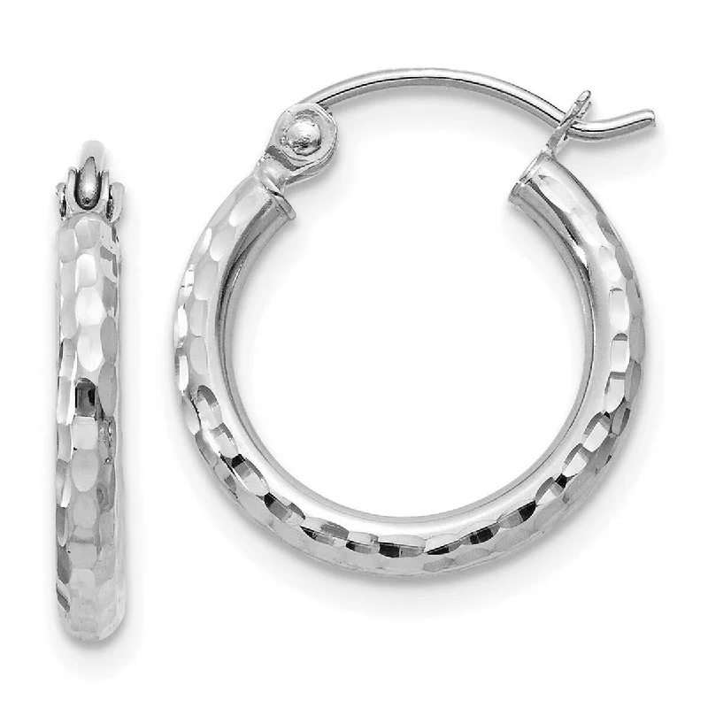 Curata 14k White Gold Rhodium-plated Diamond-cut 2x15mm Round Hoop Earrings