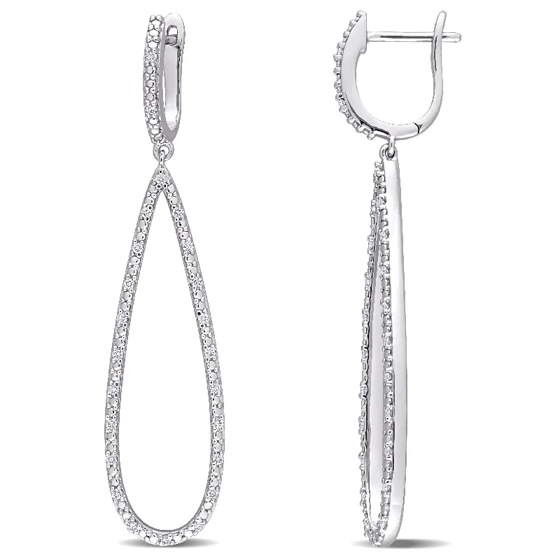 Miadora 10k White Gold 1/4ct TDW Diamond Teardrop Open Hoop Dangle Earrings